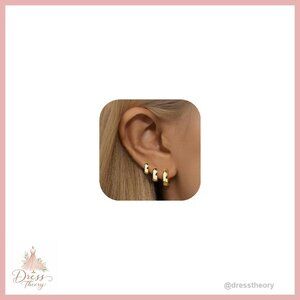 3 Pairs 14K Gold Plated Huggie Hoop Earrings Hypoallergenic Small Chunky